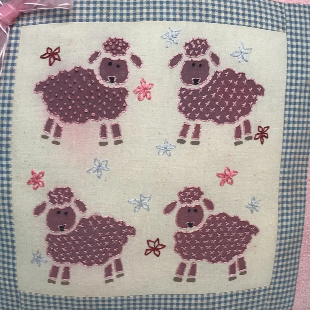 Handcrafted Stitched with Fabric Paint Pillow Preowned